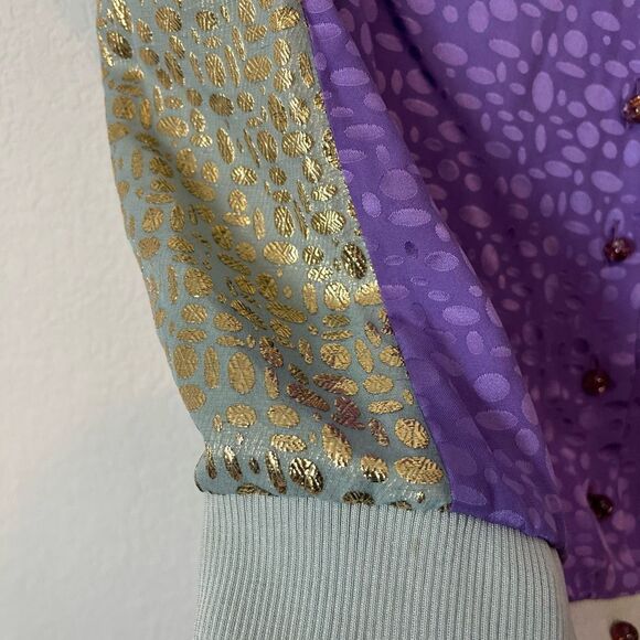 Louis Vuitton Gold Purple Metallic Jacquard Button-Back Top Women's Size 38 US 6 - Picture 8 of 8